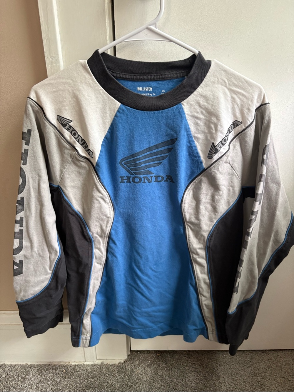 XS Hollister Blue, Gray & Black Long-Sleeve Honda Graphic Tee